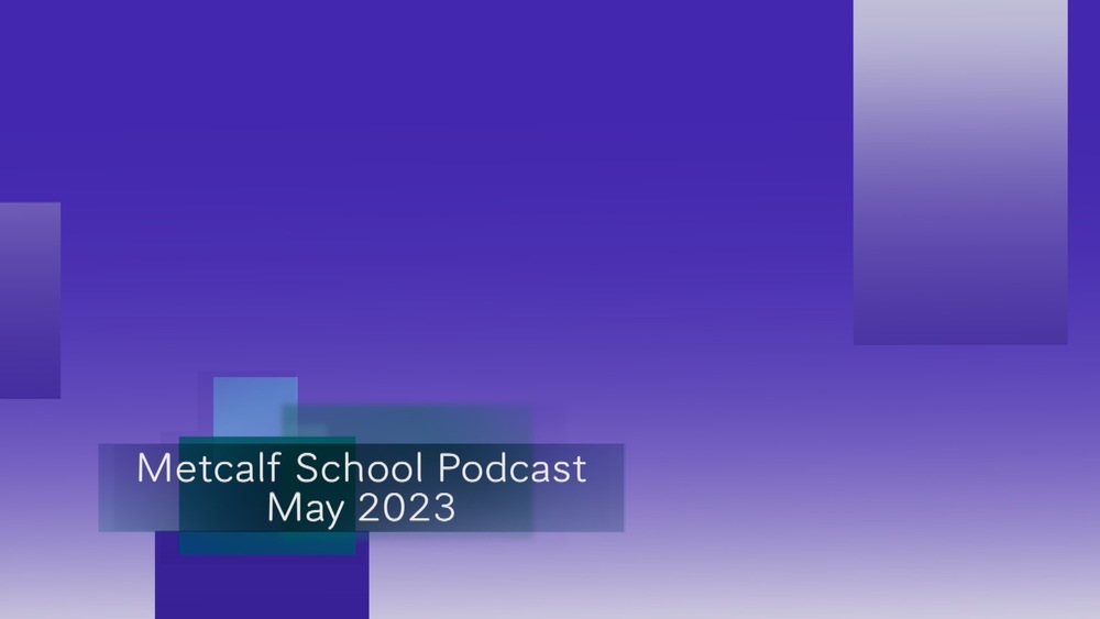 Purple Graphic of Metcalf School Podcast
