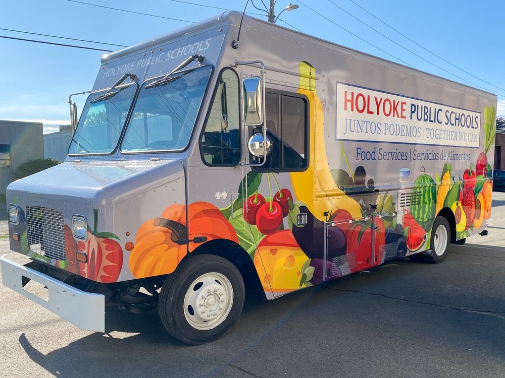 Holyoke Public Schools food truck with fruits and vegetables graphic 