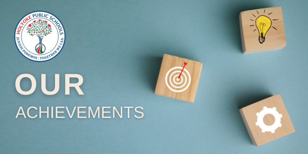 HPS logo with text "Our Achievements" and wooden cubes with light bulb, bullseye and gear ico
