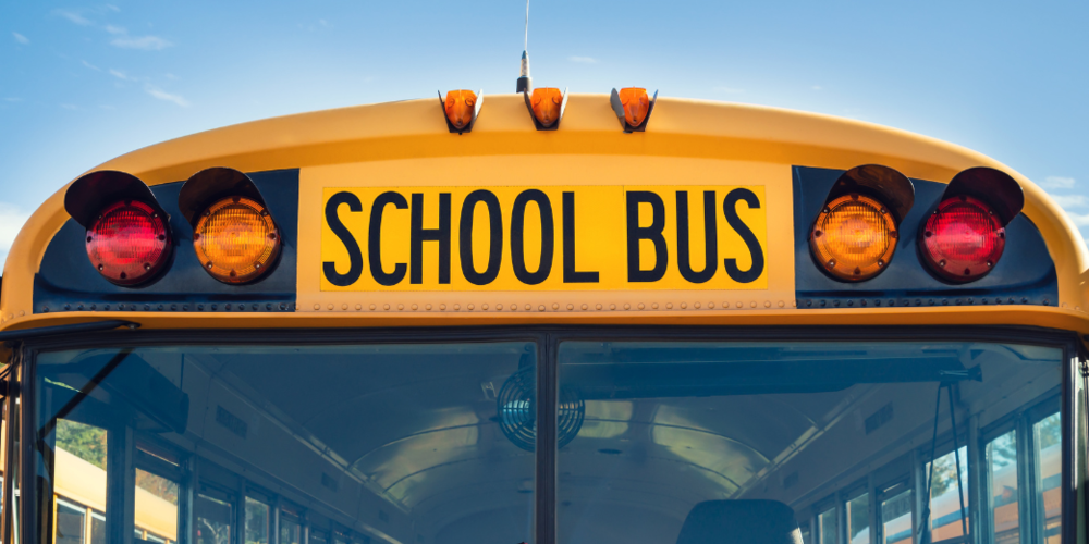 A picture of the front of a school bus