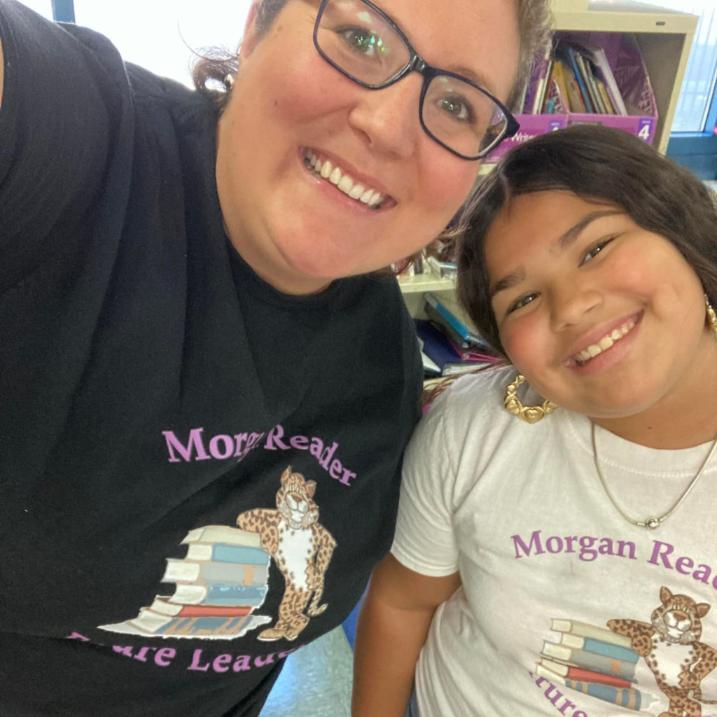 Staff and educator wearing matching Morgan School Tshirts 