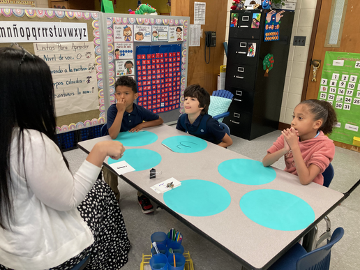 Teacher Maritza Arce Hernandez teaching students in Spanish today at Kelly school.